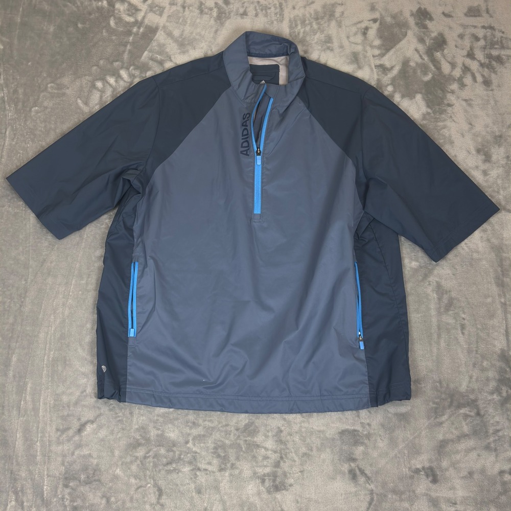 Adidas Windbreaker Jacket Mens Large Blue Short Sleeve 1/4 Zip Golf Pullover